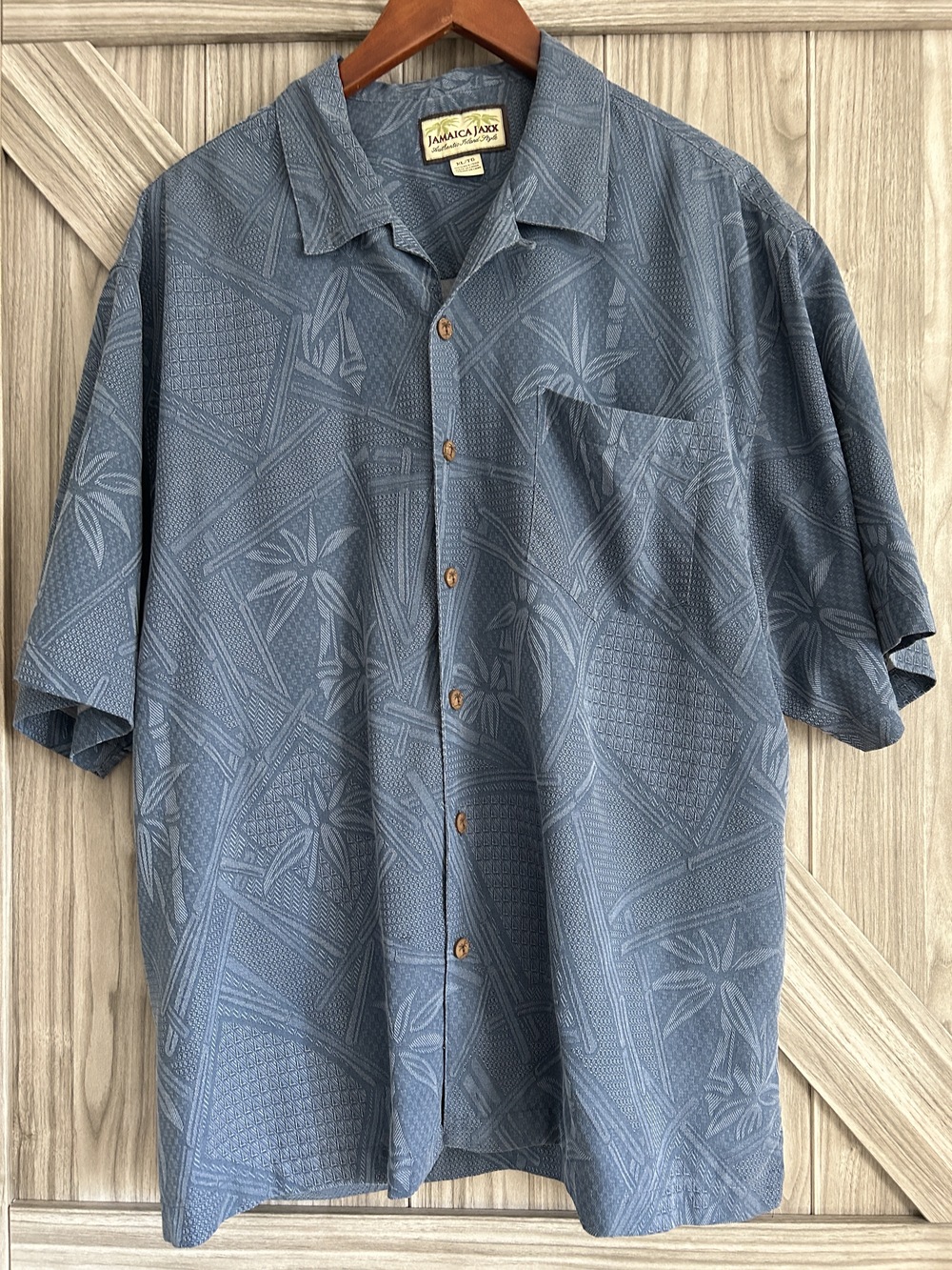 Jamaica Jaxx Mens XL Blue 100 Silk Tropical Jacquard Camp Vacation Shirt